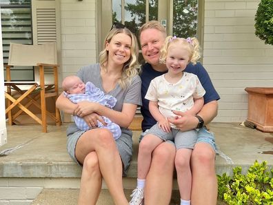 Keely Langshaw with her husband and two daughters just a few weeks after diagnosis.