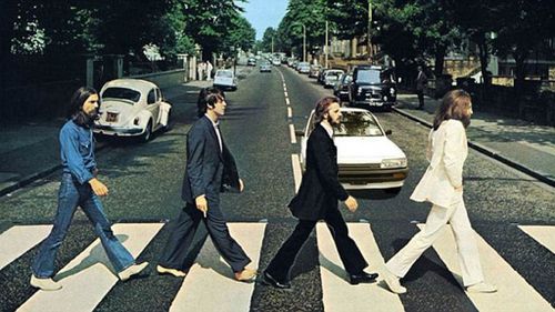 The car edited into the iconic photograph of the Beatles. (Gumtree)