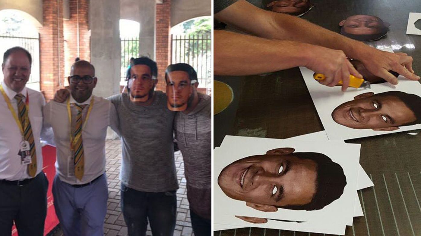 Cricket South Africa staff take photo with fans wearing Sonny Bill Williams masks at second Test