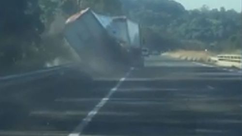 The footage shows the truck veering all over the road.