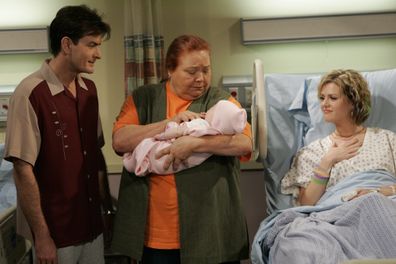 Charlie (Charlie Sheen) and Berta (Conchata Ferrell) on Two and Half Men. 