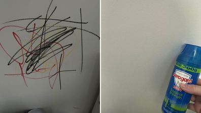 children's drawings on wall removed by aerogard