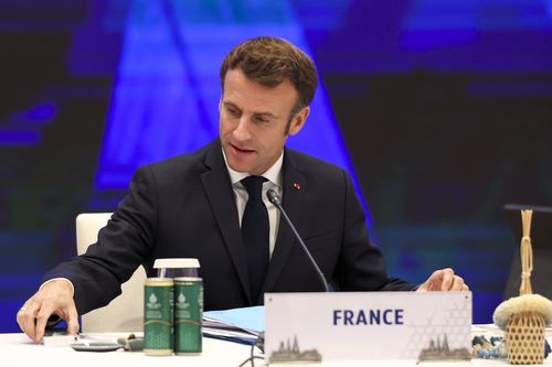France's President Emmanuel Macron attends the APEC Leaders' Informal Dialogue with Guests during the Asia-Pacific Economic Cooperation (APEC) Summit in Bangkok, Thailand Friday, Nov. 18, 2022.