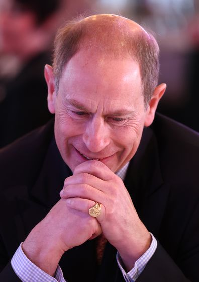 LEEDS, ENGLAND - MARCH 08: Prince Edward, Duke of Edinburgh is thoughtful as Sophie, Duchess of Edinburgh makes a speech during the Community Sport and Recreation Awards on International Womens Day at Headingley Stadium on March 08, 2024 in Leeds, England. (Photo by Chris Jackson/Getty Images)