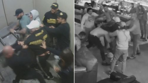 The calls come after CCTV footage was released of a mass bikie brawl that broke out in a Canberra strip club last year. Picture: Supplied.