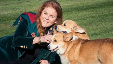 Fergie with the late Queen's corgis.