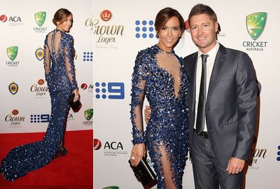 <b>Cricket's WAGs have taken the spotlight on the Allan Border Medal red carpet, upstaging their partners on the sport's night of nights. </b><br/><br/>Michael Clarke's wife Kyly stole the show in a blue sequin gown that she helped design while Candice Falzon looked at ease on the arm of David Warner in her first appearance at the event.<br/><br/>Revatilised quick Mitchell Johnson walked away with the biggest prize of the night, coming from behind to beat Clarke and claim his first Allan Border Medal.