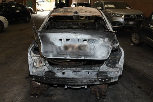 Police have released images of the burnt-out Subaru WRX.