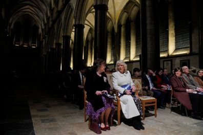 Britain's Queen Camilla, attends a Musical Evening at Salisbury Cathedral, Salisbury, England, Thursday, Feb. 8, 2024, to celebrate the work of local charities. (AP Photo/Kirsty Wigglesworth, Pool)