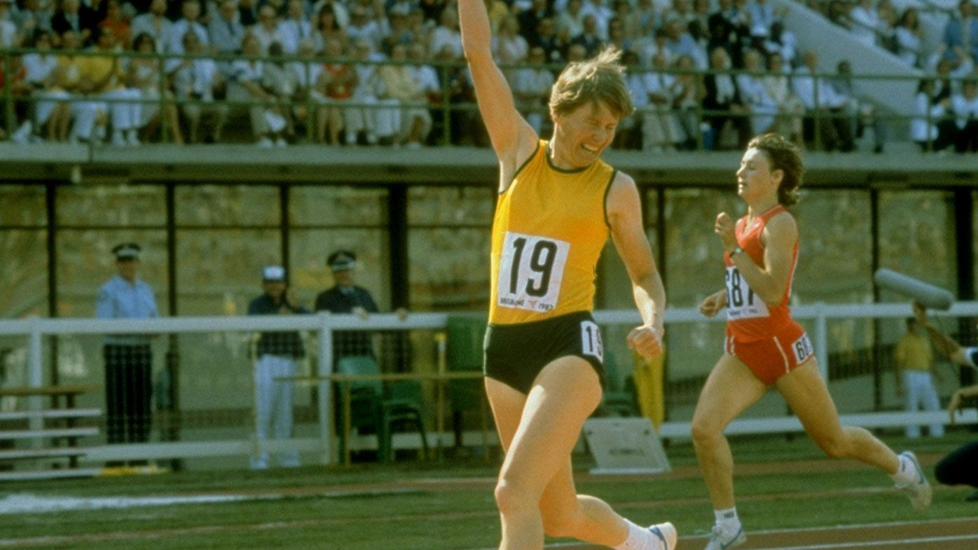 Oct 1982: Raelene Boyle of Australia celebrates winning the Gold Medal in the Womens 400m at the Commonwealth Games in Brisbane, Australia. 