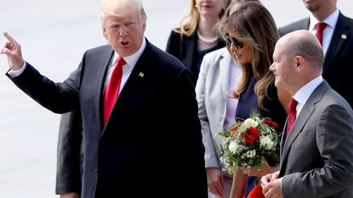 US President Donald Trump and First Lady Melania Trump arrive in Hamburg for G20. (AAP)