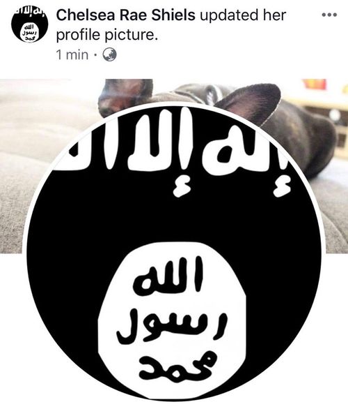 A screenshot of Ms Shiels' Facebook account after hackers had changed her profile picture to show a flag associated with ISIS.