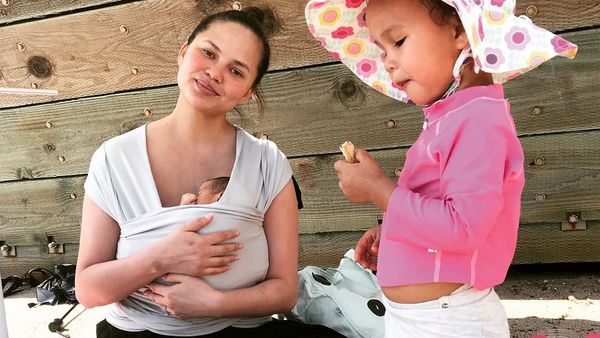 Chrissy Teigen with her two children, Luna and Miles.