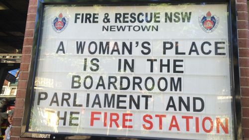 Sydney fire crew shows support for Australian women with empowering station sign