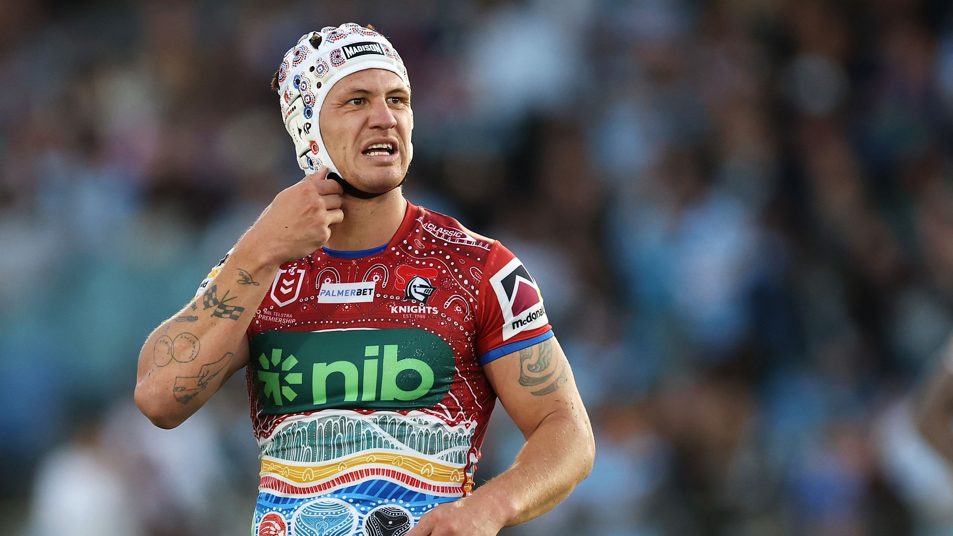 COFFS HARBOUR, AUSTRALIA - MAY 20: Kalyn Ponga of the Knights looks dejected after defeat during the round 12 NRL match between Cronulla Sharks and Newcastle Knights at Coffs Harbour International Stadium on May 20, 2023 in Coffs Harbour, Australia. (Photo by Mark Kolbe/Getty Images)