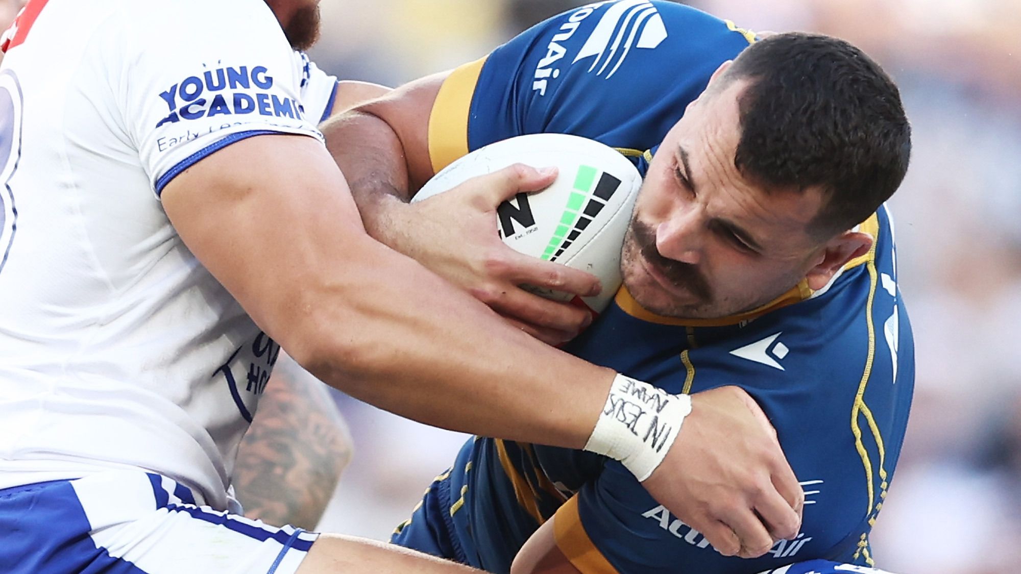 Eels prop Reagan Campbell-Gillard in action against the Bulldogs.