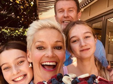 Jessica Rowe and Peter Overton with their two girls Giselle and Allegra.