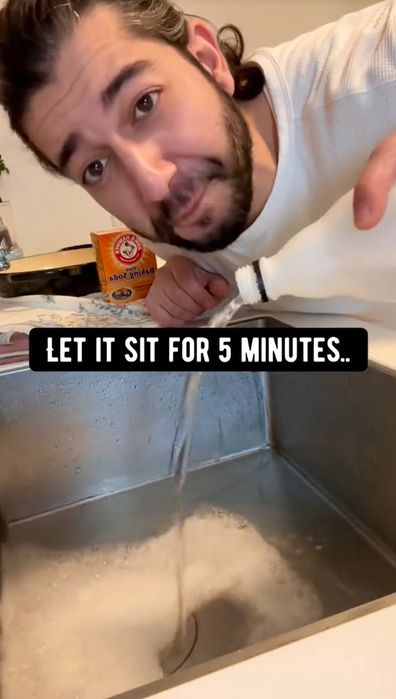 Baking soda and vinegar clogged drain cleaning hack