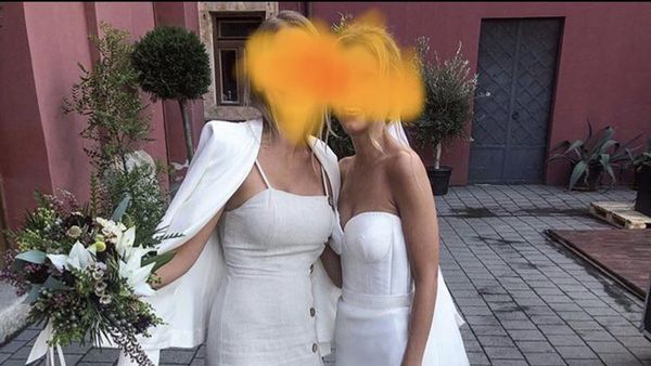 The Instagram influencer (L) has been criticised for wearing a light coloured dress to her friends wedding