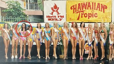 Merrin Schnabel (circled) appears in a bikini contest in the early 2000s.