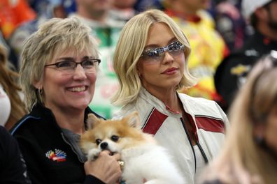 AVONDALE, ARIZONA - NOVEMBER 02: Christy Martin (L) and Sydney Sweeney attend the drivers meeting prior to the NASCAR Cup Series Championship at Phoenix Raceway on November 02, 2025 in Avondale, Arizona. (Photo by Chris Graythen/Getty Images)
