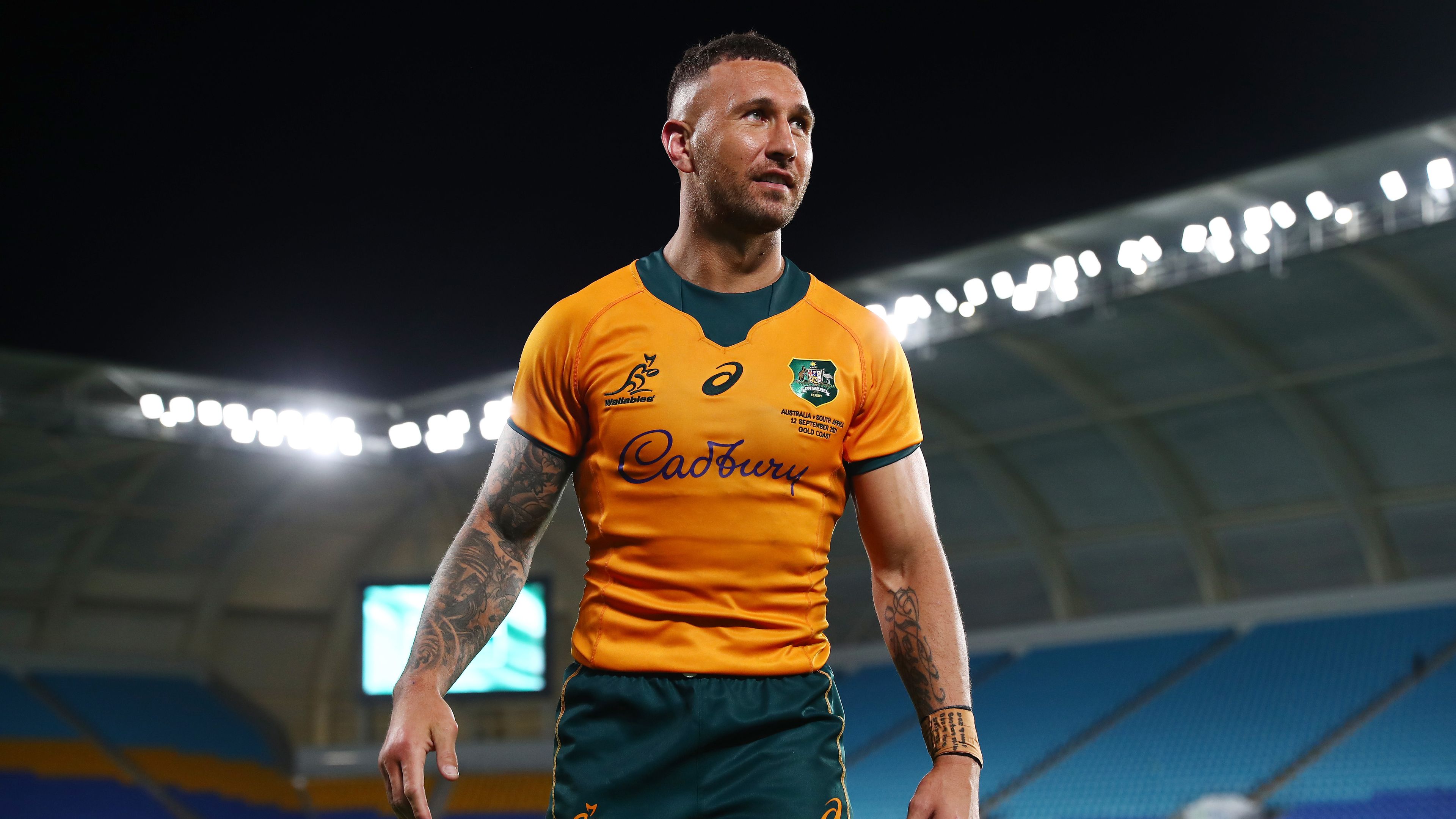 Quade Cooper of the Wallabies celebrates winning the Rugby Championship match between the South Africa Springboks in 2021.