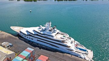 The superyacht Amadea is docked at the Queens Wharf in Lautoka, Fiji, on April 15 2022. 