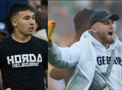 Police have released photos of men they want to speak to after a mass pitch invasion during last night's A-League derby match at AAMI Park in Melbourne.
