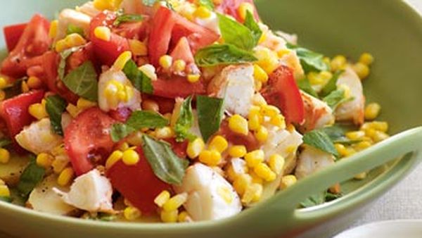 Lobster salad with potatoes, corn & tomato