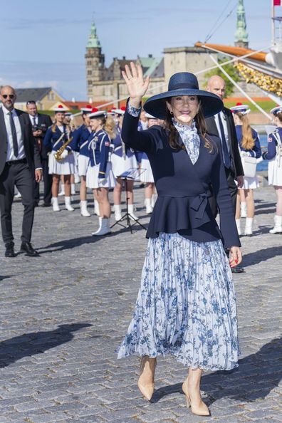 HELSINGOR, DENMARK - MAY 7: Queen Mary of Denmark arrives at Helsingor harbour to attend UN Chief Executives Board Dinner at Kronborg Castle on May 7, 2025 in Helsingor, Denmark. (Photo by Martin Sylvest Andersen/Getty Images)