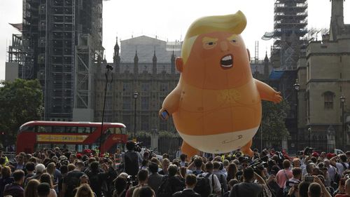 The Trump balloon in Parliament Square. (AAP)