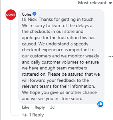Coles responds to self-service complaint