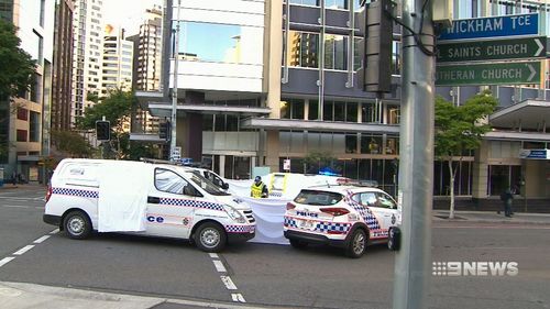 The Council bus hit the woman as she crossed the road near Wharf Street in Brisbane's CBD. Picture: 9NEWS
