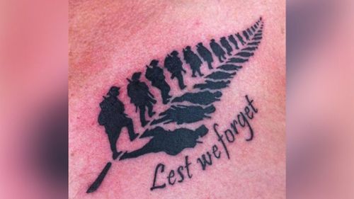 Close up of ANZAC tattoo that has created worldwide buzz on social media (supplied)
