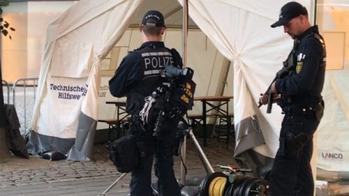 Police patrol the streets of Hamburg. (Seb Costello)