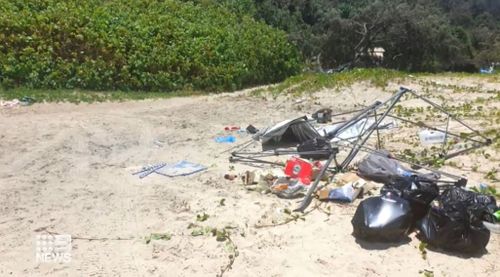 Teewah Beach Noosa camping rubbish dumpers