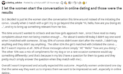 Man talks about online dating on Reddit thread.