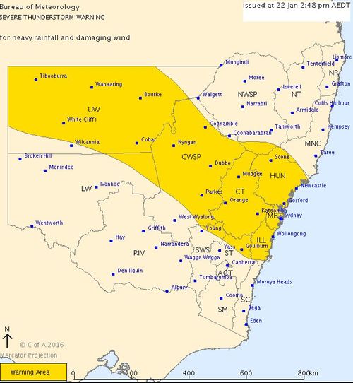 A severe thunderstorm warning is now in place for much of NSW. 