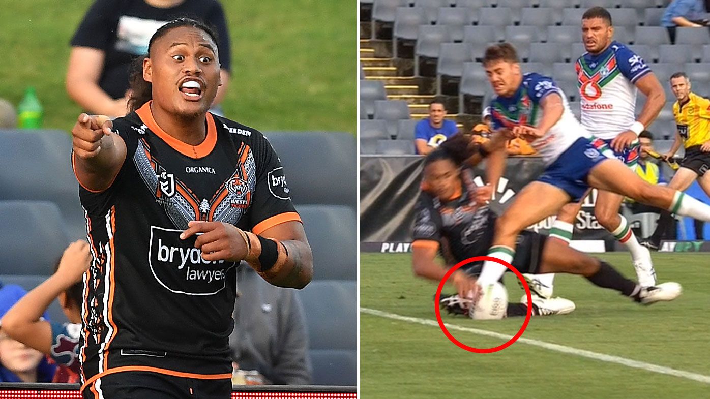 Wests Tigers fume after referee fails to send apparent try to Bunker in loss to Warriors