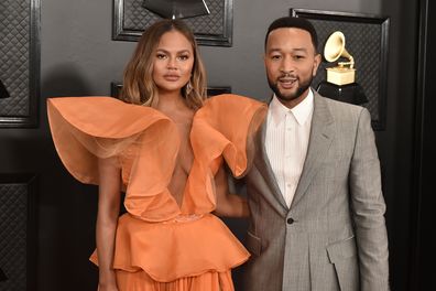 Chrissy Teigen and John Legend attend the 62nd Annual Grammy Awards at Staples Center on January 26, 2020 in Los Angeles, CA.