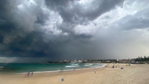 Storm clouds roll over Bondi beach on Friday afternoon.