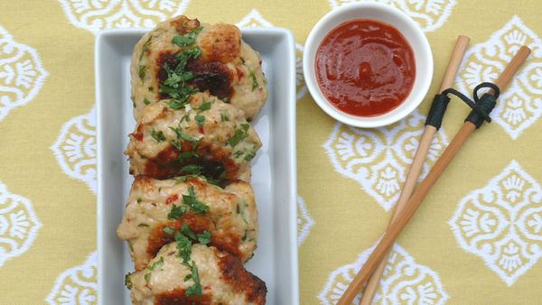 Thai chicken and coconut cakes with sriracha