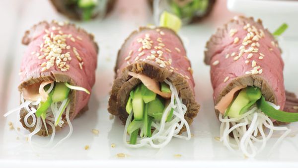 Beef and noodle rolls