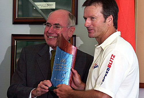 John Howard and former Test skipper Steve Waugh (AAP)