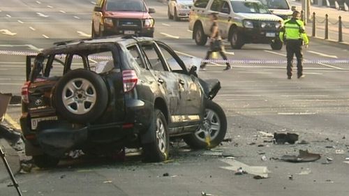 The scene the crash Davey Street, Hobart. 