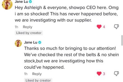 ShowPo CEO Jane Lu commented on Masterson's TikTok post addressing the controversy.