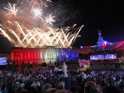 Fireworks illuminate the Buckingham Palace during the Diamond Jubilee concert at Buckingham Palace on June 4, 2012 in London, England. For only the second time in its history the UK celebrates the Diamond Jubilee of a monarch
