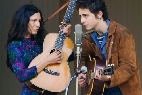 Monica Barbaro and Timothee Chalamet in A Complete Unknown