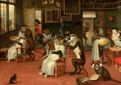 Barber Shop with
Monkeys and Cats, Abraham Teniers (1629-1670)&#160;