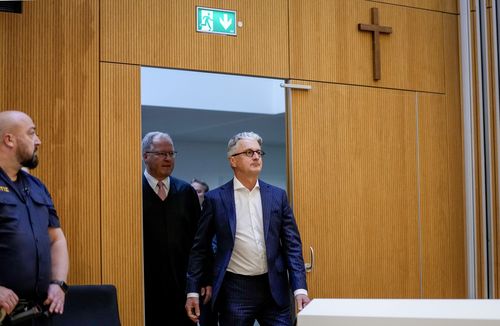 Rupert Stadler, former CEO of German car manufacturer Audi, enters a regional court room in Munich, Germany, Tuesday, May 16, 2023.  